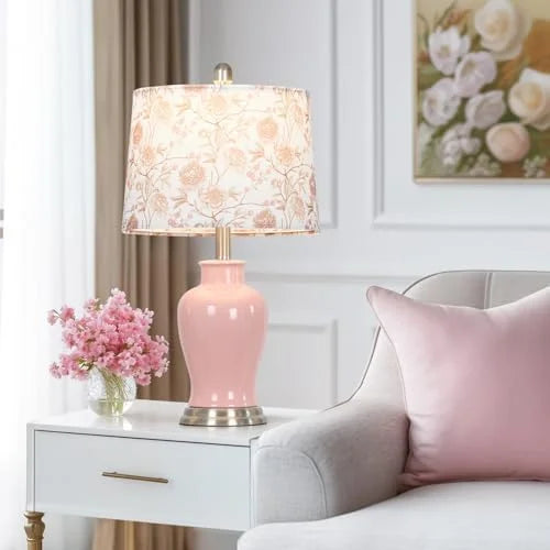 2026 NEW Modern Ceramic Table Lamps Set of 2, 23" White Ceramic Lamps for Living Room, Rustic Farmhouse Bedside Lamp with Ginger Jar Design, Elegant Bedroom Lamp for Nightstand Desk Side End Table Home Decor
