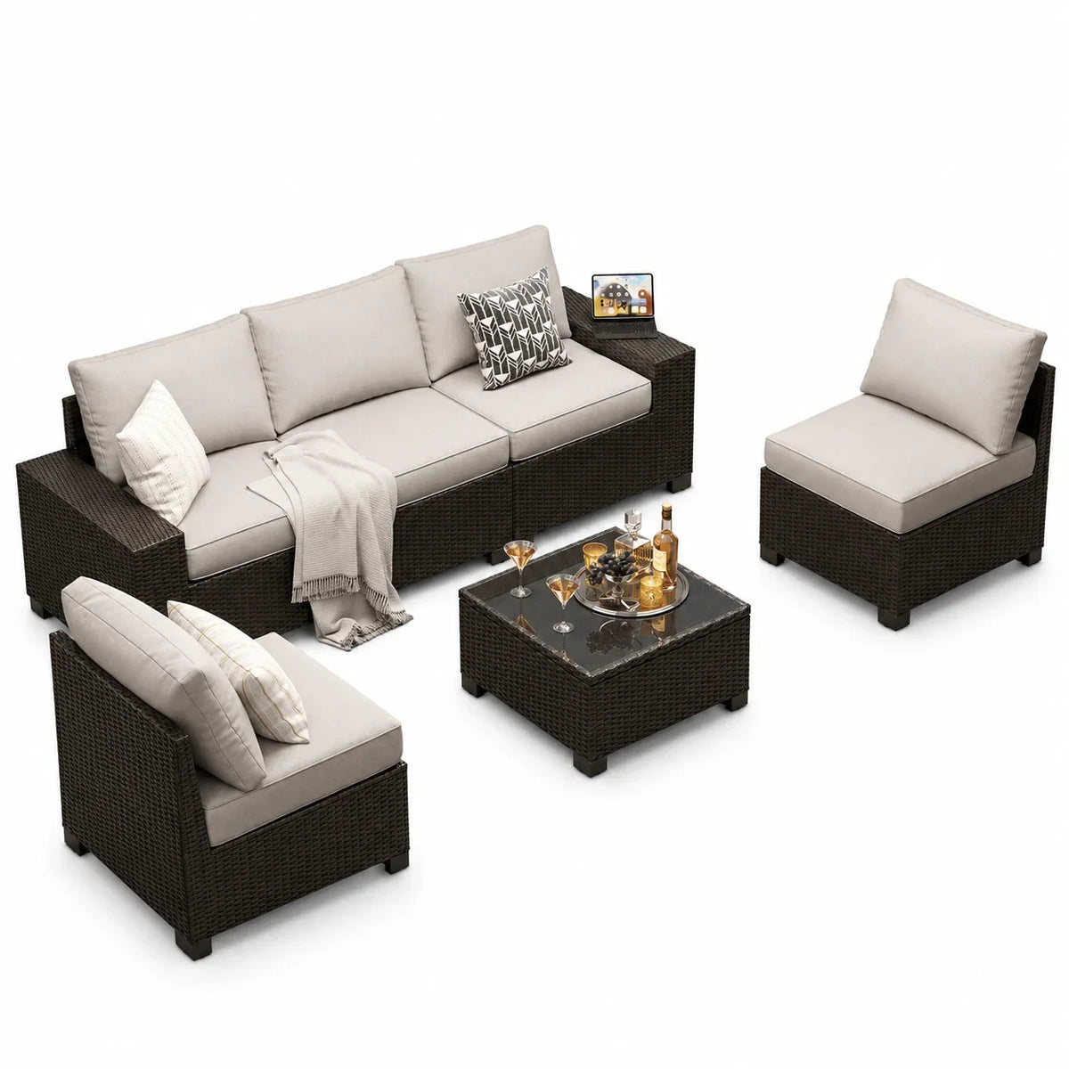 2026 NEW Clouddwell 6-Piece Outdoor Patio Set, 8-Inches Widen Armrest, All-Weather Wicker Sectional with Coffee Table, Grey