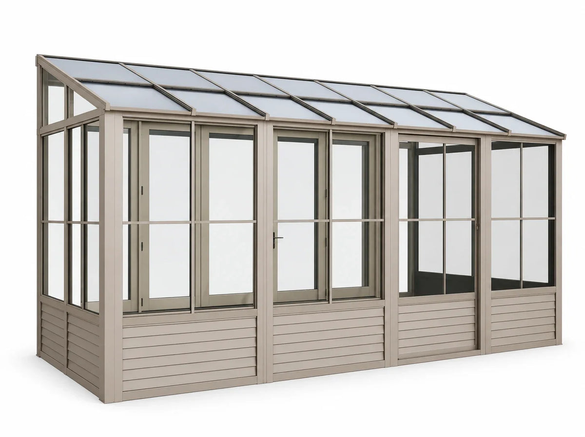 2026 NEW Gazebo Penguin Florence 10 ft x 16 ft Polycarbonate Roof Wall Mounted Solarium - Sand