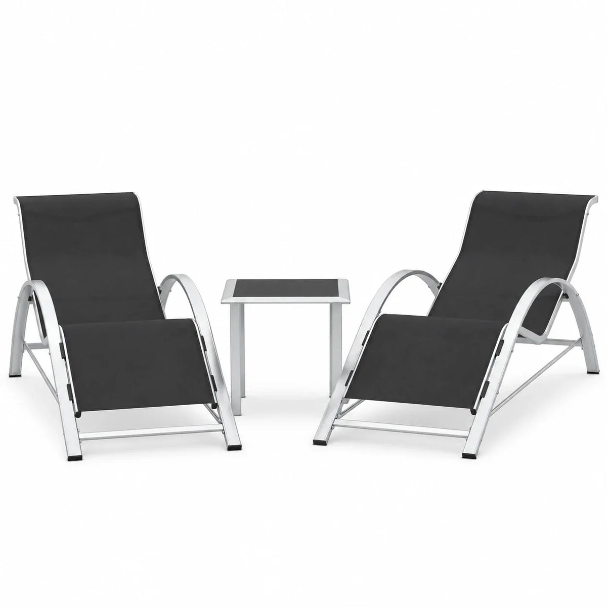 2026 NEW Patio Furniture Outdoor Patio Chaise Lounge Set of 3 Pool Lounge Chairs with Arm & Side Table, Beach Sunbathing Lawn Aluminum Chairs Durable & Sturdy for Garden,Backyard,Poolside,Lawn,Black