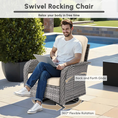 2026 NEW Ovios 5 Pieces Outdoor Patio Furniture Set High Back All Weather Wicker Conversation Set with Swivel Chairs & Coffee Table, Dark Gray