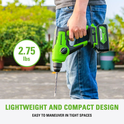 2026 NEW Greenworks 24V Cordless SDS 1.2J Heavy Duty Rotary Hammer Drill, 4Ah Battery and Charger Included