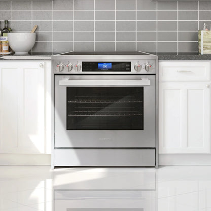 2026 NEW Cosmo 5 Piece Kitchen Appliance Packages with 30" Freestanding Electric Range 30" Island Range Hood 24" Built-in Fully Integrated Dishwasher French Door Refrigerator & 48 Bottle Wine Refrigerator