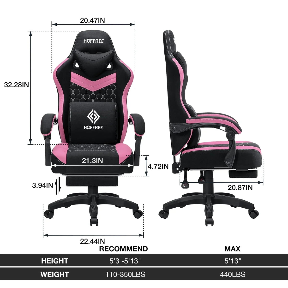 2026 NEW Hoffree Gaming Chair with Massage Fabric Office Chair with footrest for Adults, Ergonomic Gamer Chair with Headrest and Lumbar Support for Office Gaming, 440 LBS