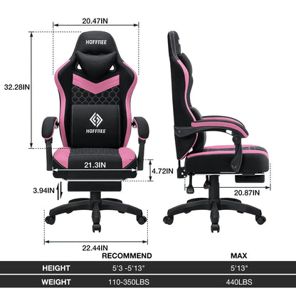 2026 NEW Hoffree Gaming Chair with Massage Fabric Office Chair with footrest for Adults, Ergonomic Gamer Chair with Headrest and Lumbar Support for Office Gaming, 440 LBS