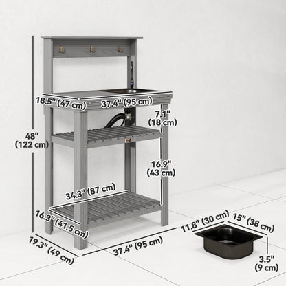 2026 NEW Outsunny Potting Benches for Outside with Faucet, Removable Sink, Shelves