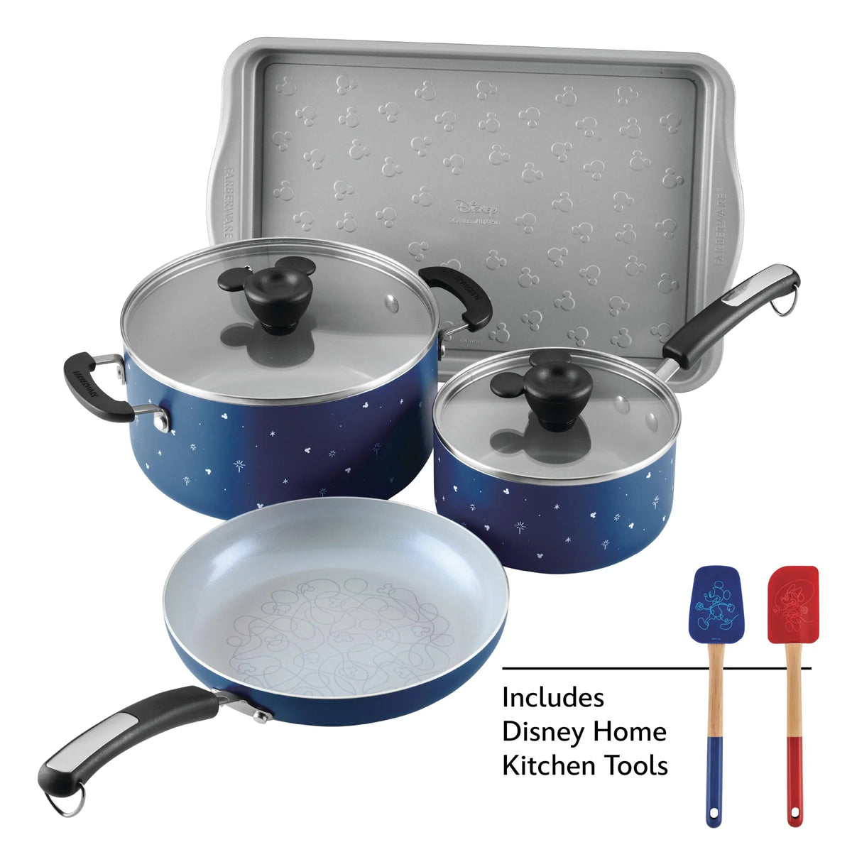 2026 NEW Farberware Bon Voyage Ceramic Nonstick Pots and Pans Set with Baking Sheet/Cookie Pan and Home Kitchen Tools, 8 Piece Non Stick Cookware Set - Blue