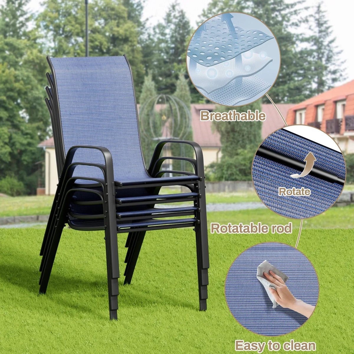2026 NEW Pirecart 5-Piece Outdoor Patio Dining Table Set with 4 Stackable Textilene Chairs for for Patio, Lawn, Garden, Gray