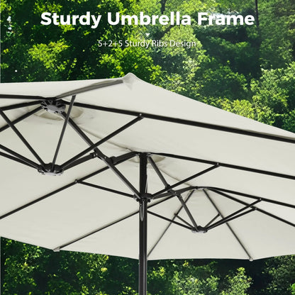 2026 NEW Alpha Joy 15ft Outdoor Patio Umbrella Extra-Large Double-Sided Garden Umbrella with Crank Handle and Base - Smoky Gray