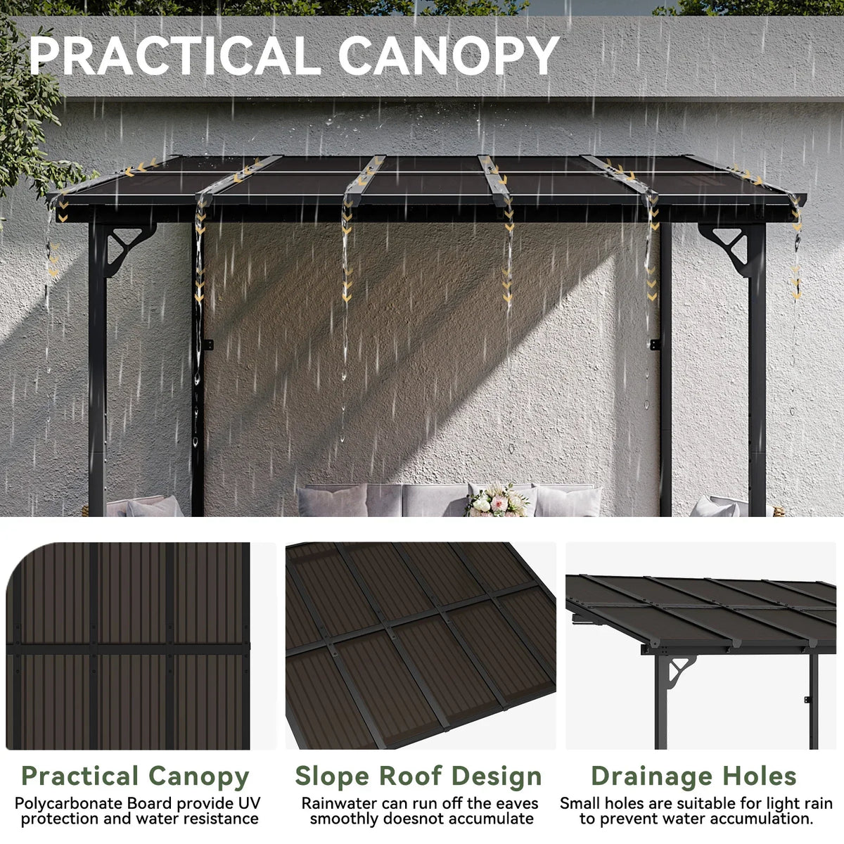 2026 NEW Aoxun 8' x 5' Gazebo for Patio, Gazebo Pergola with Sloped Roof, Grill Gazebo Large Wall-Mounted Heavy Duty Awnings, for Backyard, Deck, Patio