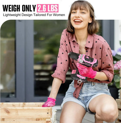 2026 NEW 20V 236Pcs Cordless Pink Drill Set - Essential Women's Pink Tool Set, Lady's Basic Home Tool Kit with Pink Tool Bag - All in One Pink Tool Kit Ideal