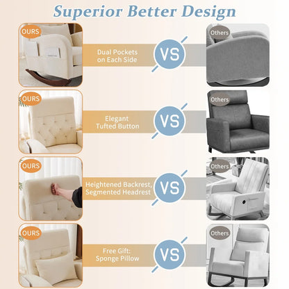 2026 NEW Ktaxon Rocking Accent Chair Glider Reading Chair Comfy Teddy Velvet Upholstered Single Sofa Rocker for Living Room, Nursery, Bedroom Beige