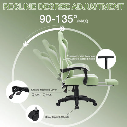 2026 NEW Hoffree Gaming Chair with Massage Fabric Office Chair with footrest for Adults, Ergonomic Gamer Chair with Headrest and Lumbar Support for Office Gaming, 440 LBS
