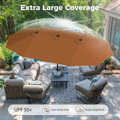 2026 NEW Alpha Joy 15ft Outdoor Patio Umbrella Extra-Large Double-Sided Garden Umbrella with Crank Handle and Base - Smoky Gray