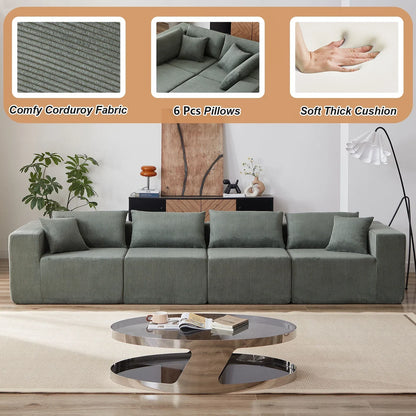 2026 NEW 104-Inch Corduroy Modular L Shaped Sectional Sofa,Luxury Floor Couch Set,Upholstered Indoor Furniture,Foam-Filled Compressed Sofa for Living Room,Bedroom,4 PC Free Combination