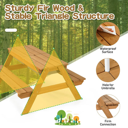 2026 NEW Costway 3-in-1 Kids Picnic Table Wooden Outdoor Sand & Water Table with Umbrella Play Boxes Green
