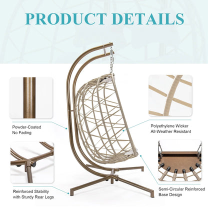 2026 NEW RADIATA Double Wicker Egg Swing Chair with Stand, 2-Person Hanging Egg Chair for Indoor/Outdoor, 700lbs Capacity, Thick Cushions & Headrest,Sturdy Metal Frame"Dark Gray