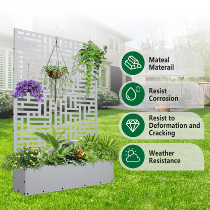 2026 NEW FOOWIN 71'' H Metal Planter with Trellis, Outdoor Raised Garden Bed for Climbing Plants, Trellis Planter Box with Drainage Hole, Black