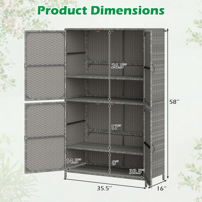 2026 NEW Costway Outdoor Storage Cabinet with Adjustable Shelves & Anti-Toppling Device for Garden Mix Gray
