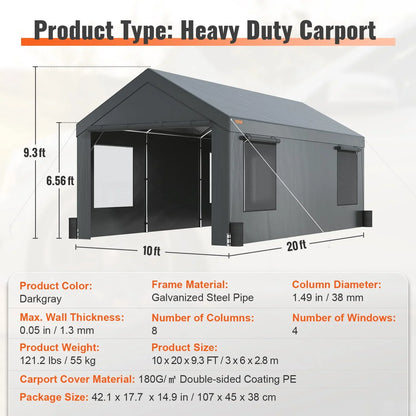 VEVOR Carport 10x20ft, Car Canopy Portable Garage
