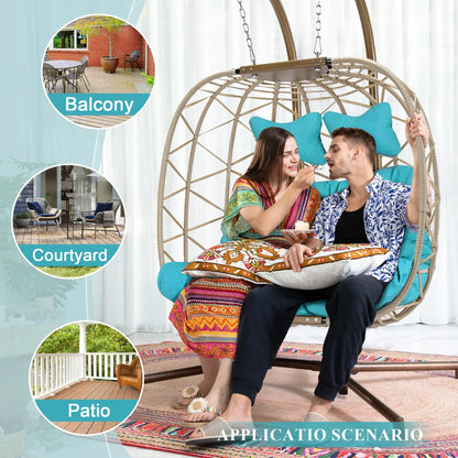 2026 NEW RADIATA Double Wicker Egg Swing Chair with Stand, 2-Person Hanging Egg Chair for Indoor/Outdoor, 700lbs Capacity, Thick Cushions & Headrest,Sturdy Metal Frame"Dark Gray