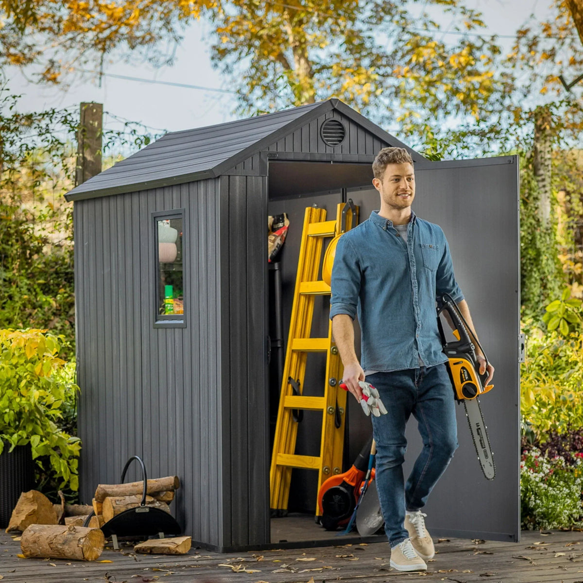 2026 NEW Keter Darwin 4' x 6' Outdoor Garden Tool Storage Shed w/ Window, Graphite