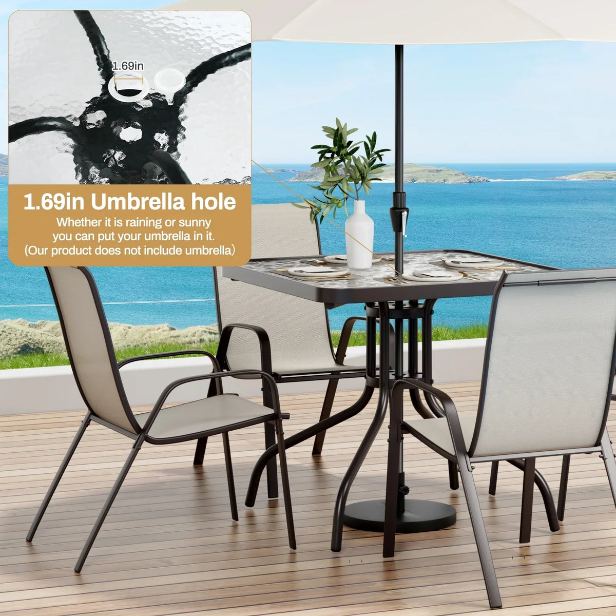 2026 NEW Pirecart 5-Piece Outdoor Patio Dining Table Set with 4 Stackable Textilene Chairs for for Patio, Lawn, Garden, Gray