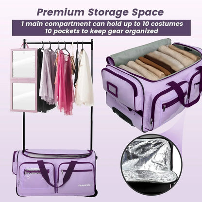 2026 NEW Fegat Dance Bag with Garment Rack - 28"Collapsible Rolling Competition Dance Duffle Bag Lightweight Costume Wheeled Suitcase for Dancers Shows Livestreamer Athletes
