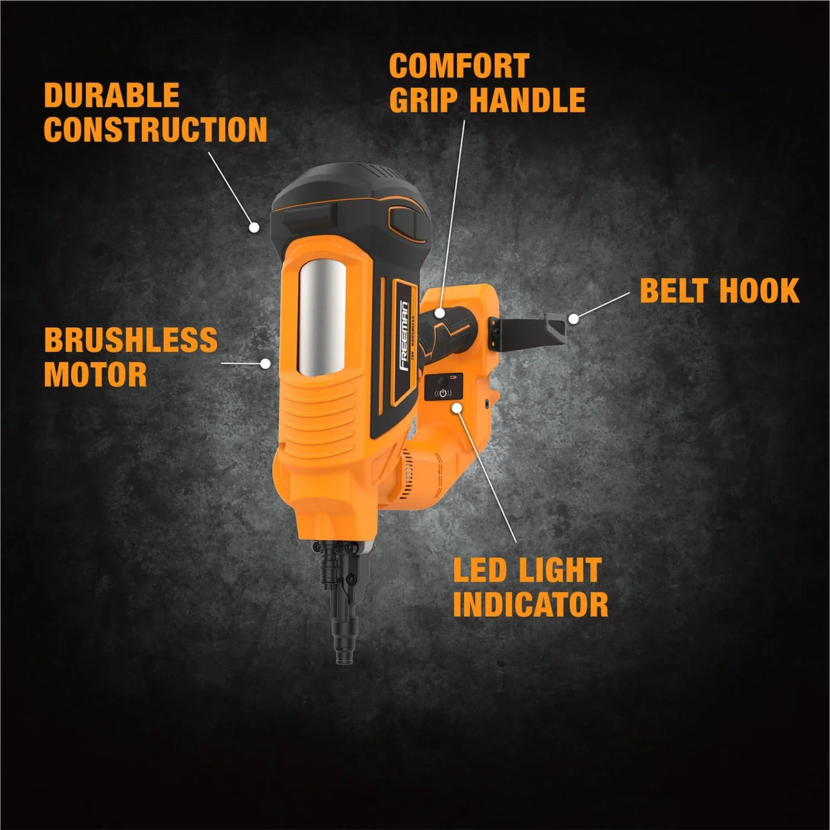 2026 NEW Freeman PE20VTCNPN 20 Volt Cordless and Brushless 3" Single Pin Concrete Nailer (Tool Only) -C 750 Shots per Charge