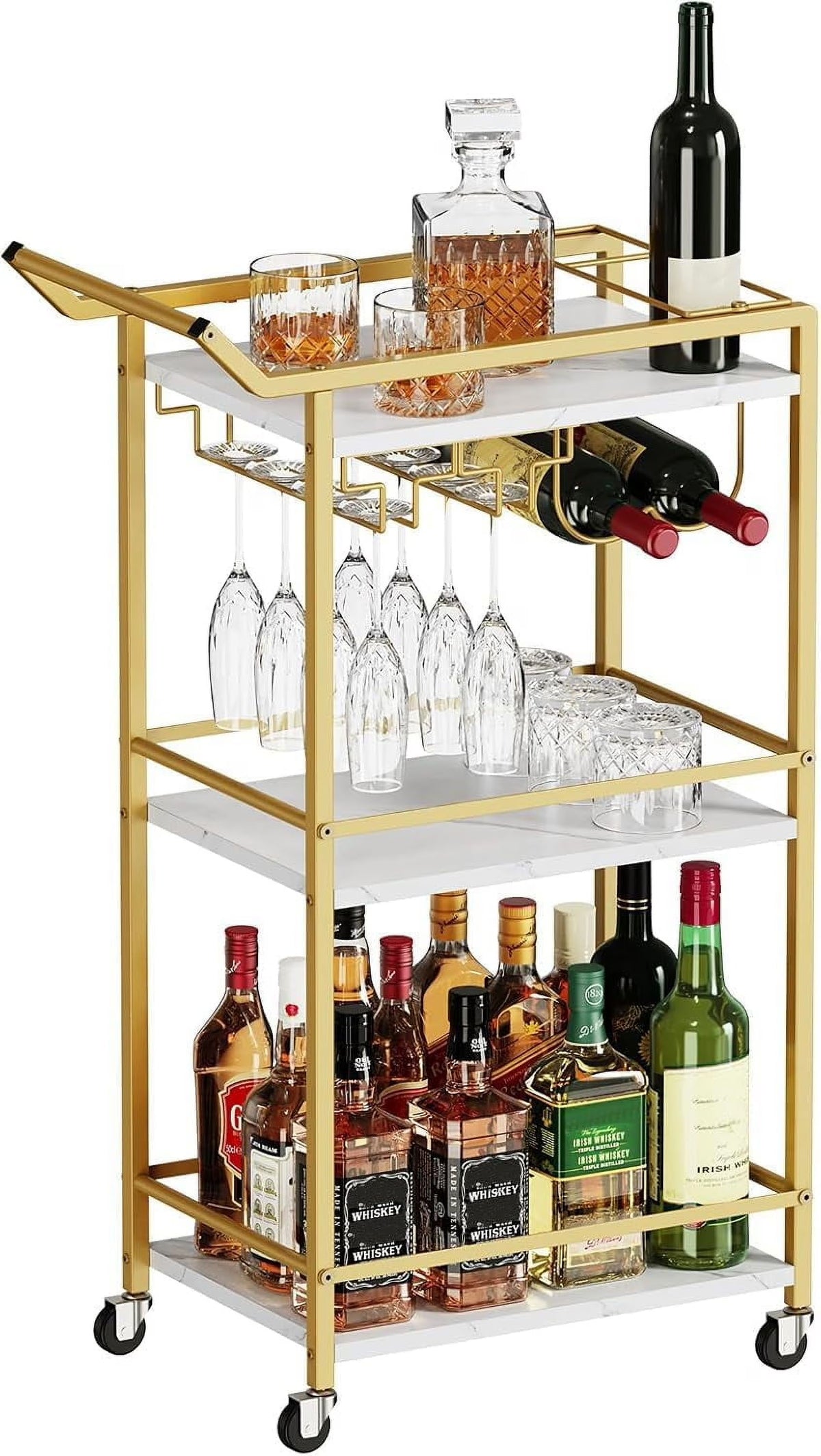 2026 NEW 3 Tier Bar Cart, Mini Liquor Utility Cart for Wine Beverage Dinner Party, Rolling Wine Coffee Drink Serving Cart with Lockable Wheels for Home Kitchen