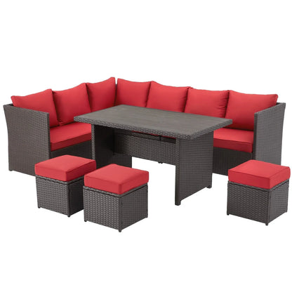 2026 NEW AECOJOY 7 Piece Patio Furniture Set PE Rattan Outdoor Dining Set Sectional Sofa Couch with Table Patio Conversation Set in Gray