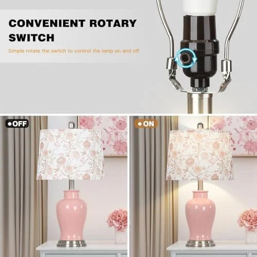 2026 NEW Modern Ceramic Table Lamps Set of 2, 23" White Ceramic Lamps for Living Room, Rustic Farmhouse Bedside Lamp with Ginger Jar Design, Elegant Bedroom Lamp for Nightstand Desk Side End Table Home Decor