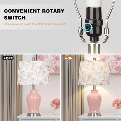 2026 NEW Modern Ceramic Table Lamps Set of 2, 23" White Ceramic Lamps for Living Room, Rustic Farmhouse Bedside Lamp with Ginger Jar Design, Elegant Bedroom Lamp for Nightstand Desk Side End Table Home Decor