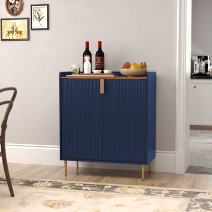 2026 NEW CBJCBJ 32" Wine Bar Cabinet with 2 Door Fluted Texture, Modern Coffee Cabinet with Rack&Glass Holder, Black
