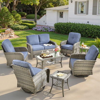2026 NEW Ovios 5 Pieces Outdoor Patio Furniture Set High Back All Weather Wicker Conversation Set with Swivel Chairs & Coffee Table, Dark Gray