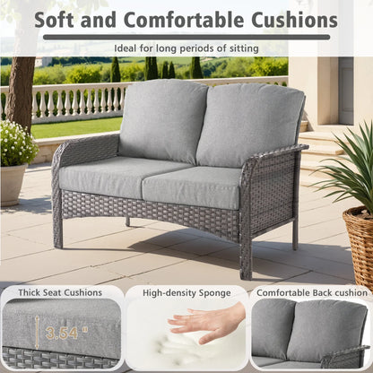 2026 NEW Ovios 5 Pieces Outdoor Patio Furniture Set High Back All Weather Wicker Conversation Set with Swivel Chairs & Coffee Table, Dark Gray