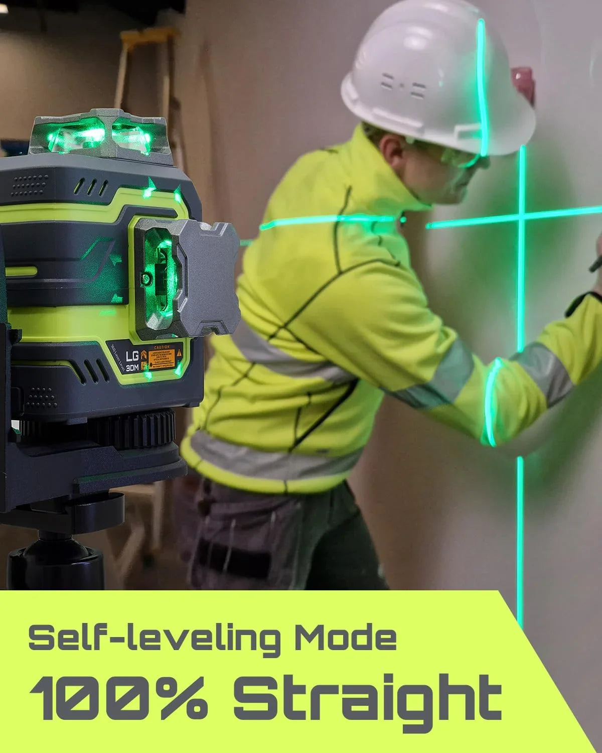 2026 NEW Laser Level 3x360- LASGOO with Remote Control, 2 Rechargeable Batteries, 100FT Range, 360- Magnetic Rotating Stand, IP54, 3Ds
