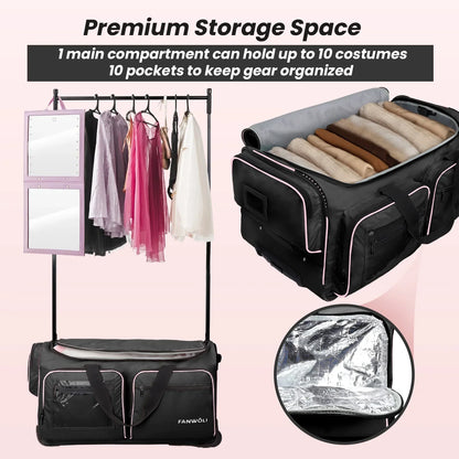 2026 NEW Fegat Dance Bag with Garment Rack - 28"Collapsible Rolling Competition Dance Duffle Bag Lightweight Costume Wheeled Suitcase for Dancers Shows Livestreamer Athletes