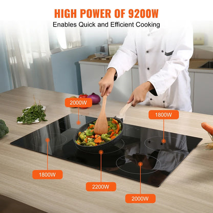 2026 NEW KFFKFF Electric Range, 5 Elements, 30'' Built-in Induction Cooking Surface, 9200W, 9 Power Settings, LED Display, Safety Lock & Heat Guard