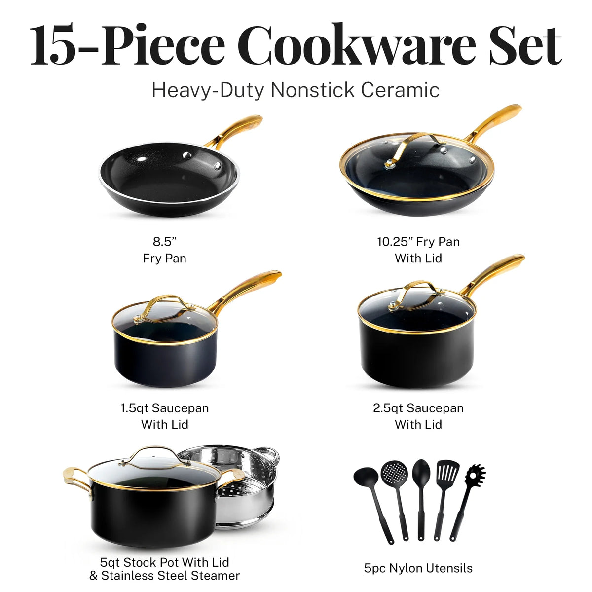 2026 NEW Gotham Steel 15 Pc Ceramic Cookware Set Nonstick, Ceramic Pots and Pans Set Non Stick with Steamer & Cooking Utensils, Non Toxic, Premium Stay Cool Handles, Oven & Dishwasher Safe, Blue