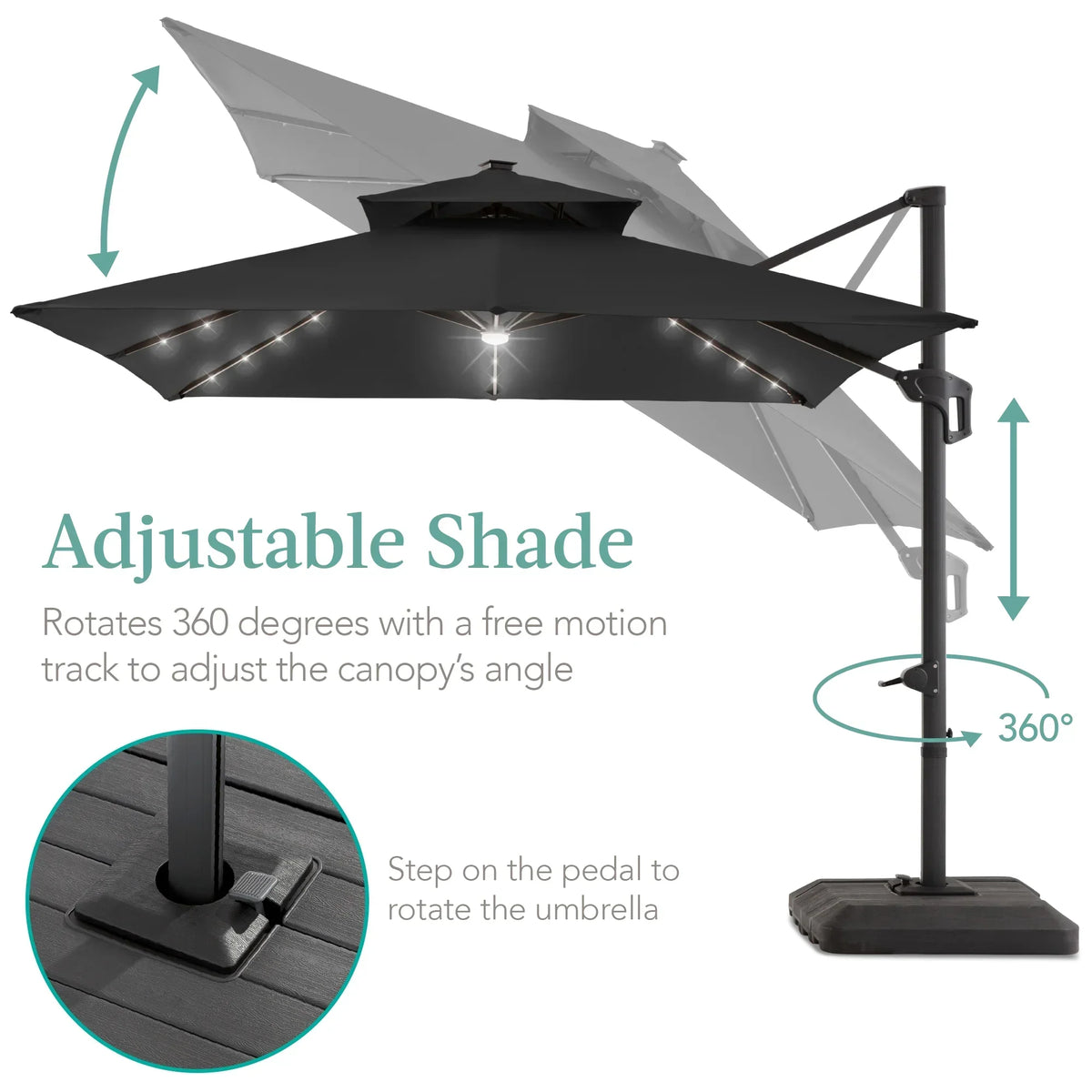 2026 NEW Best Choice Products 10x10ft 2-Tier Square Outdoor Solar LED Cantilever Patio Umbrella w/ Base Included - Tan
