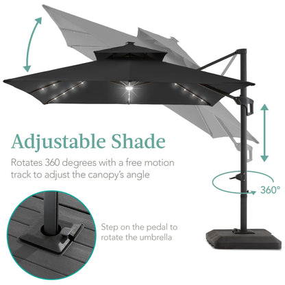 2026 NEW Best Choice Products 10x10ft 2-Tier Square Outdoor Solar LED Cantilever Patio Umbrella w/ Base Included - Tan