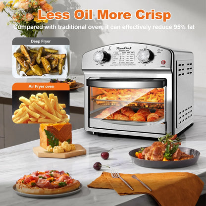 2026 NEW PlumChef 13 Quart 4 Slices Air Fryer Convection Toaster Oven, 1500W, 7 in 1 Multifunction with Roast, Bake, Grill, Broil, Toast, Dehydrate, Defrost