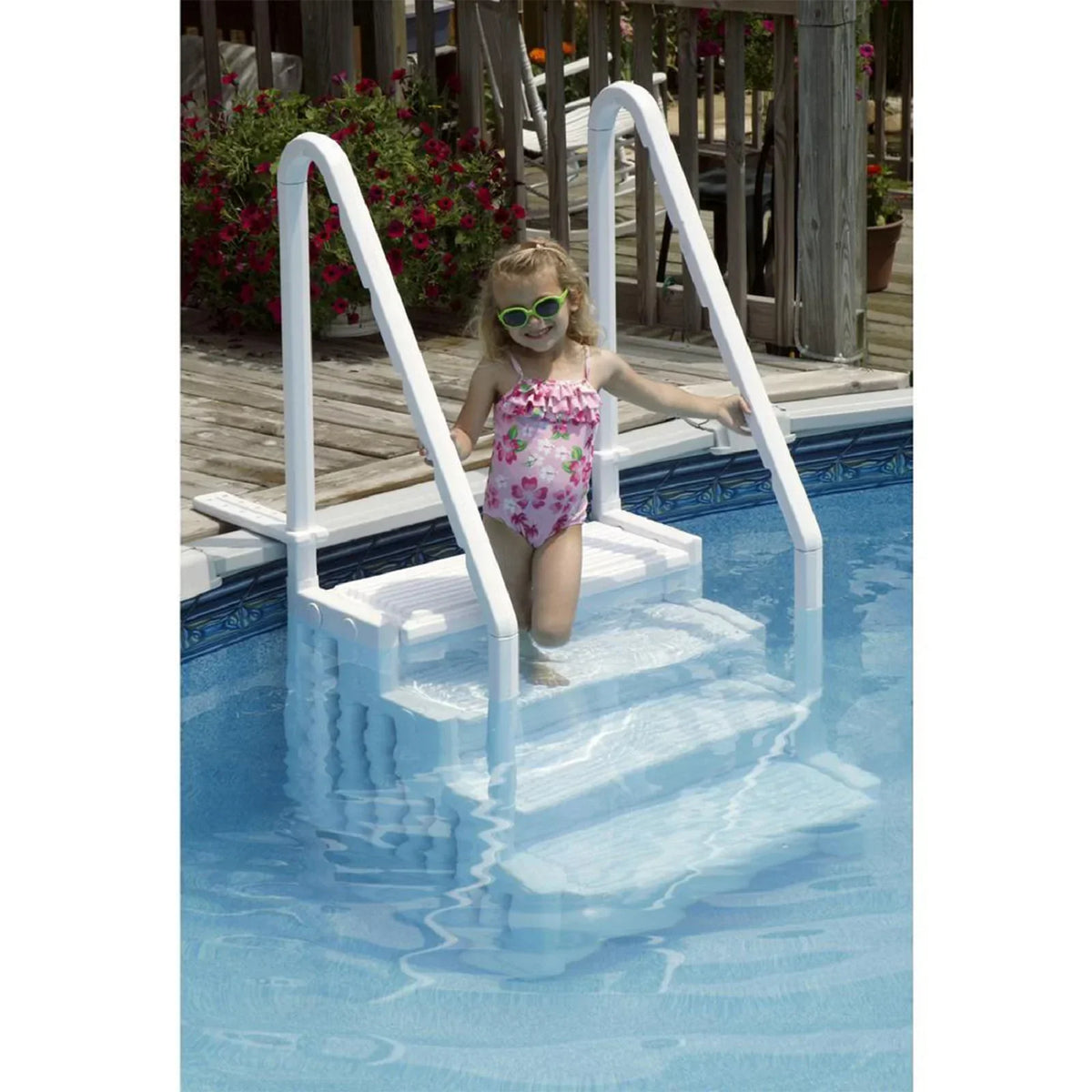 2026 NEW Blue Torrent Antigua Step Ladder with Handrails for Above Ground Pools, White