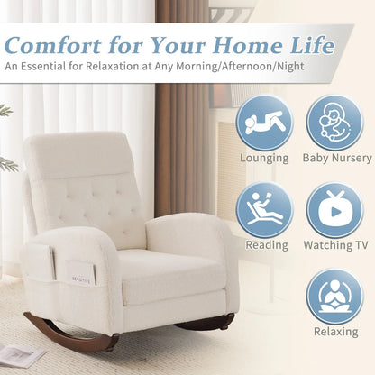 2026 NEW Ktaxon Rocking Accent Chair Glider Reading Chair Comfy Teddy Velvet Upholstered Single Sofa Rocker for Living Room, Nursery, Bedroom Beige