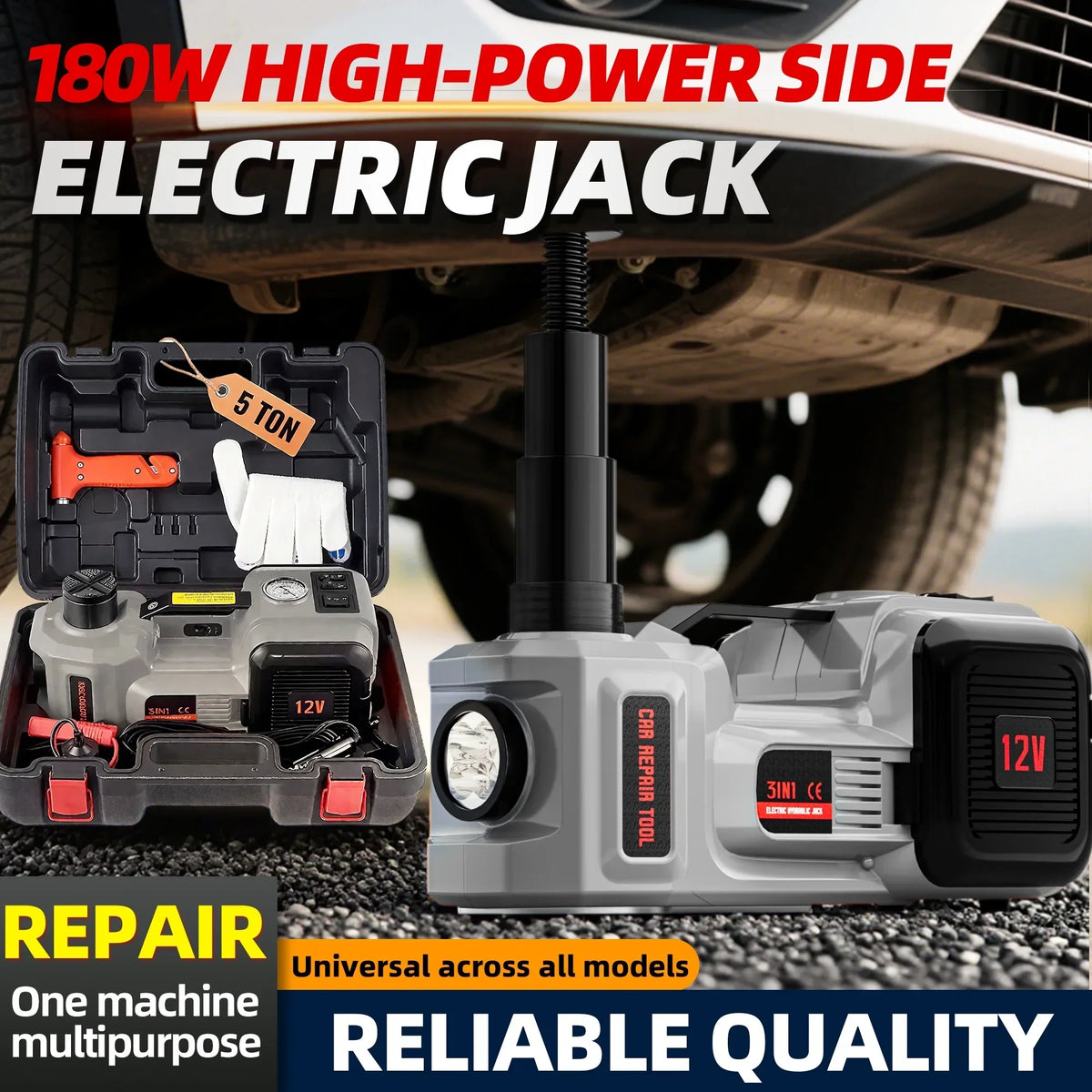 2026 NEW SZTAA Electric Car Jack Lift with Air Compressor and Emergency Hammer 5 Ton/11023 lbs Hydraulic Jack for SUV Sedan Truck Change Tires Garage Repair