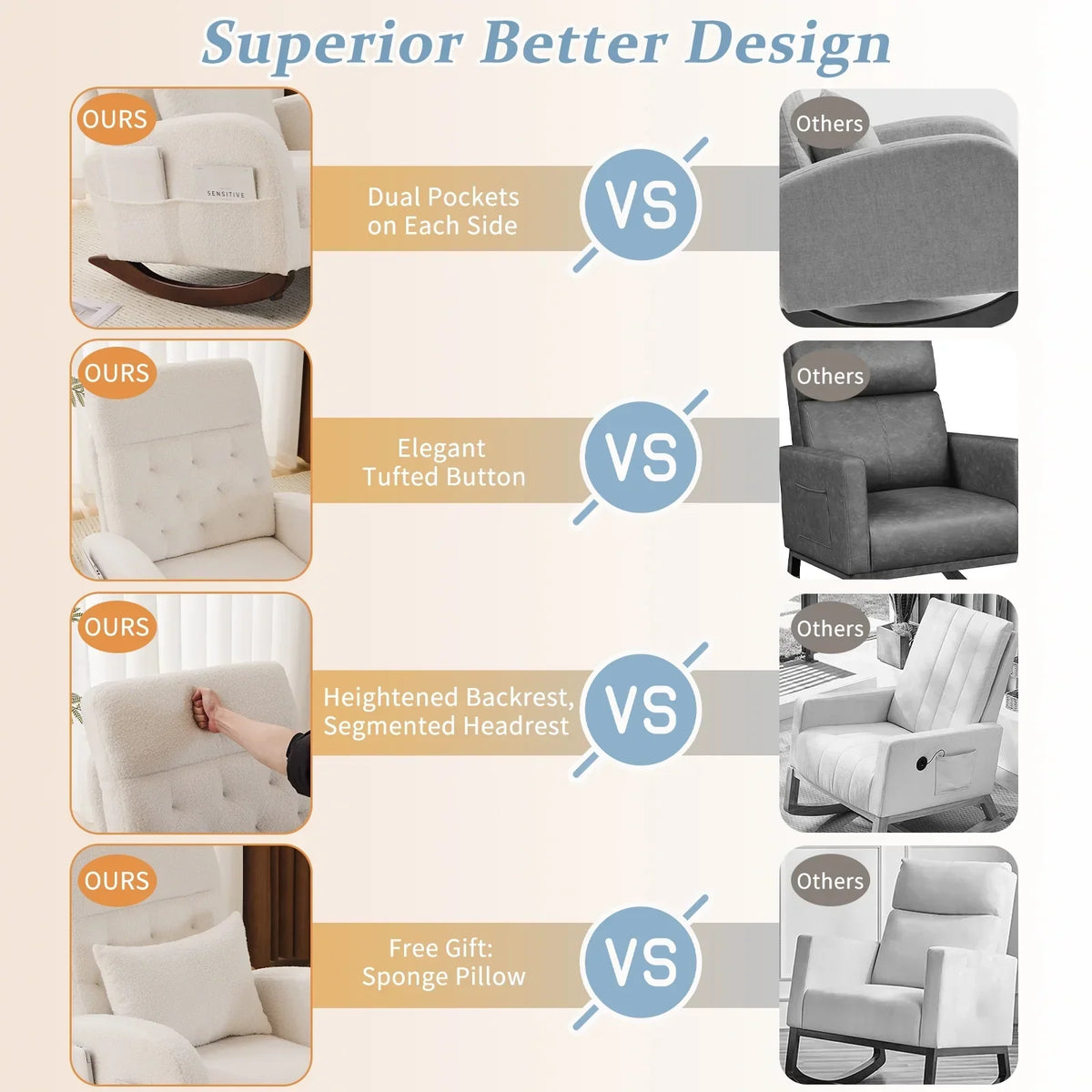 2026 NEW Ktaxon Rocking Accent Chair Glider Reading Chair Comfy Teddy Velvet Upholstered Single Sofa Rocker for Living Room, Nursery, Bedroom Beige