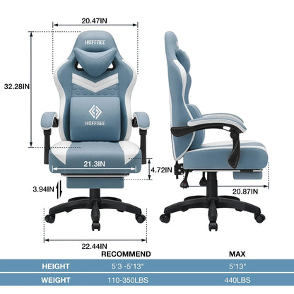 2026 NEW Hoffree Gaming Chair with Massage Fabric Office Chair with footrest for Adults, Ergonomic Gamer Chair with Headrest and Lumbar Support for Office Gaming, 440 LBS
