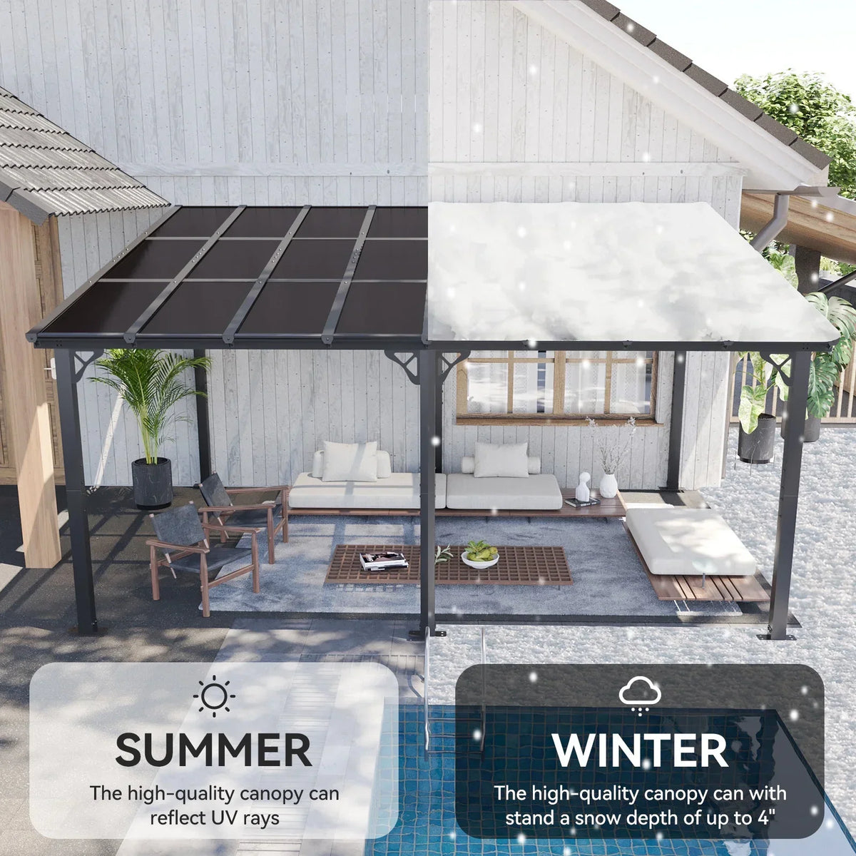 2026 NEW Aoxun 8' x 5' Gazebo for Patio, Gazebo Pergola with Sloped Roof, Grill Gazebo Large Wall-Mounted Heavy Duty Awnings, for Backyard, Deck, Patio