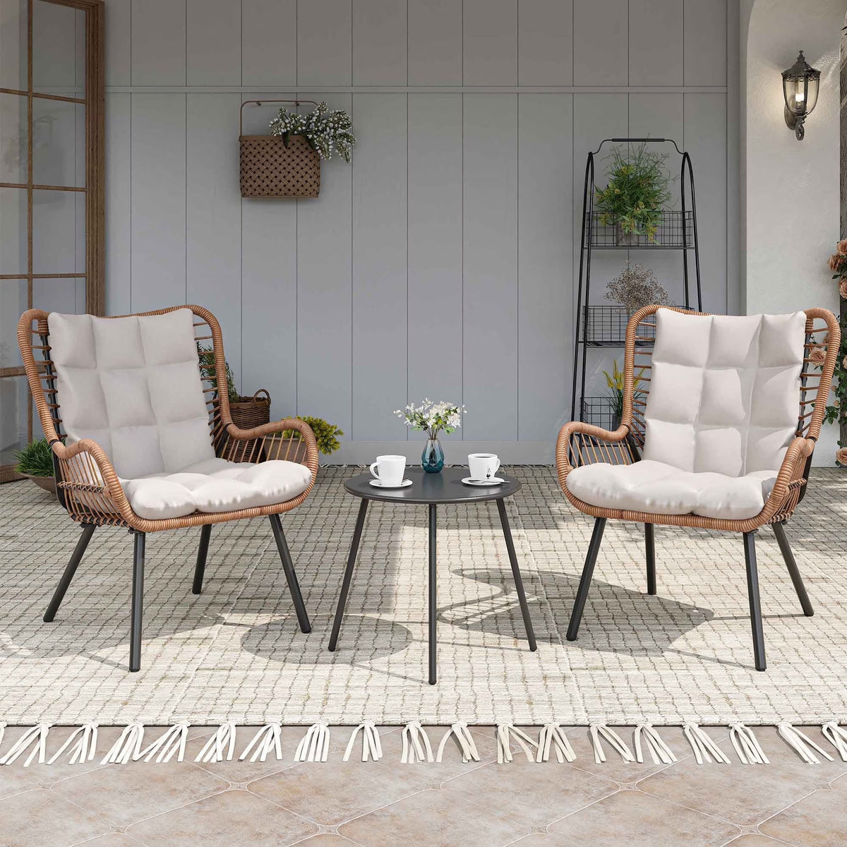 2026 NEW LAUSAINT HOME 3-Piece Patio Furniture Set, High Back Outdoor Bistro with Coffee Table & Beige Cushions for Garden or Deck